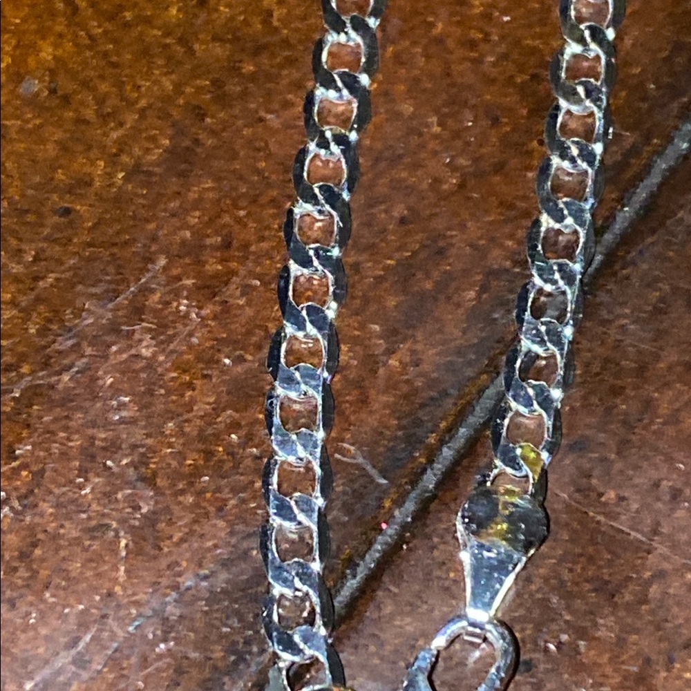 .925 STERLING SILVER NECKCHAIN DIAMOND CURB CUT NEW UNISEX !! - Picture 4 of 6